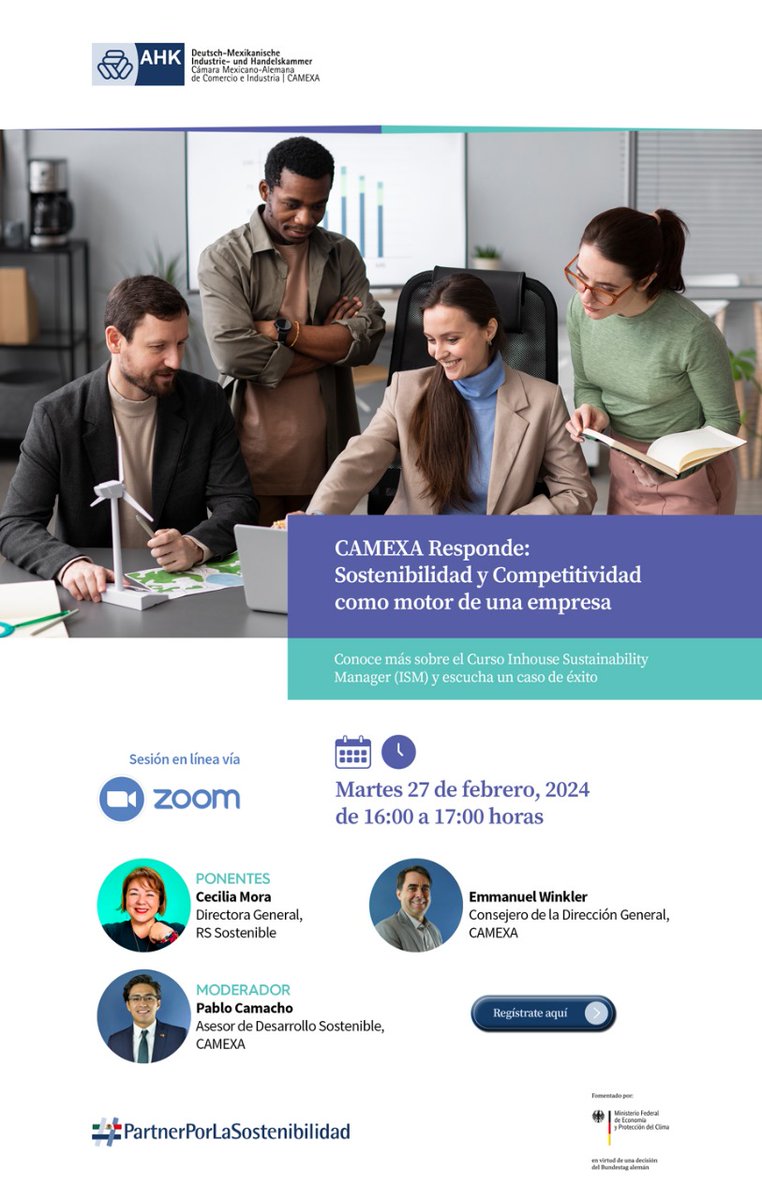 Descubre el impacto positivo de la gestión sostenible en nuestra sesión de Zoom previa al curso "Inhouse Sustainability Manager". Únete para explorar juntos con nuestros expertos el camino hacia prácticas más sostenibles. 
camexa-formularios.com/formulario/ins…