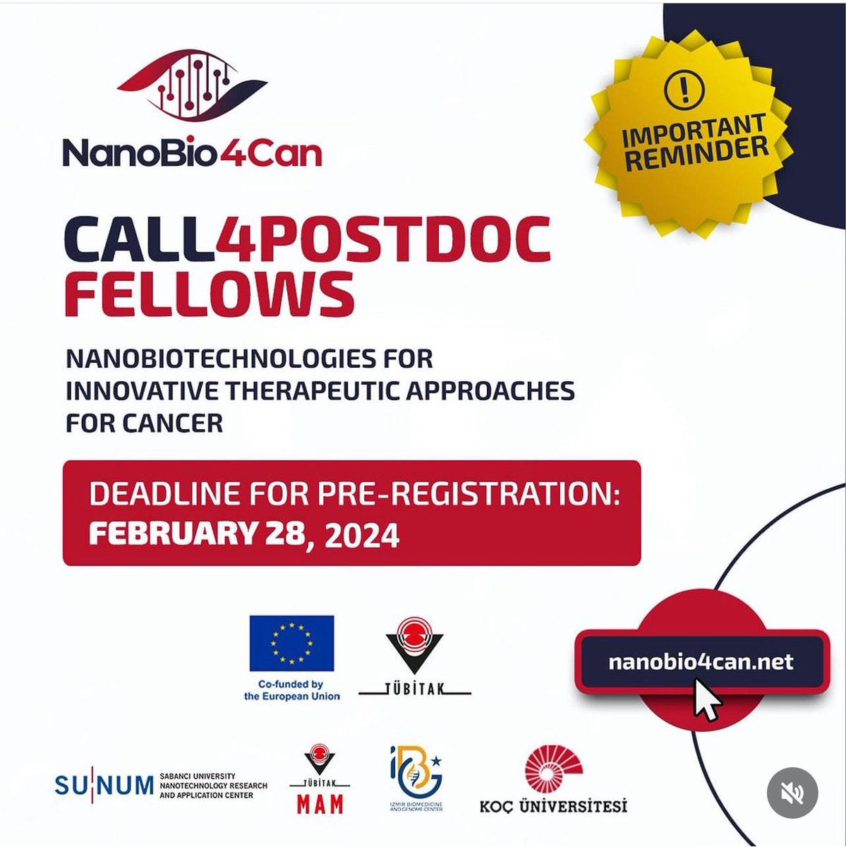 An amazing opportunity for those seeking to conduct postdoctoral research in Turkey. With international level salary and benefits; and a remarkable team of scientists! Last days to apply👇

nanobio4can.net

<a href="/_KUTTAM_/">KUTTAM</a> <a href="/kocuniversity/">Koç Üniversitesi</a> <a href="/Tubitak/">TÜBİTAK</a> <a href="/sunumsabanci/">SUNUM</a> <a href="/ibg/">ibg</a>  <a href="/Tbo_Lab/">TBOLab</a>