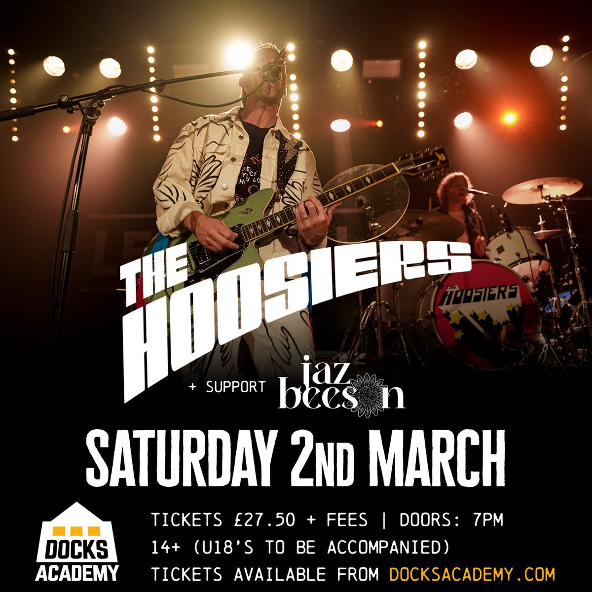 Grimsby, we’re coming for you! And we’re stoked to have the magnificent @jazbeeson supporting us at our @DocksAcademy show this Saturday 🙌 A little birdy tells us there are still some tickets available, so snap those up if you wanna join the fun: thehoosiers.com/shows 🎉
