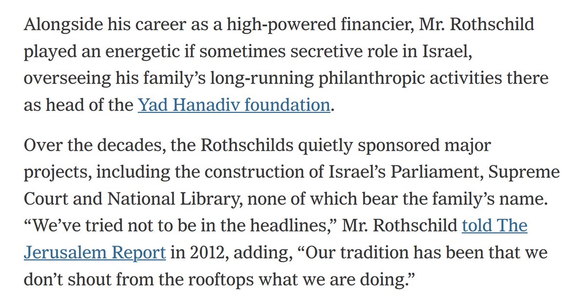 Interesting note here in the NY Times obituary of Jacob Rothschild