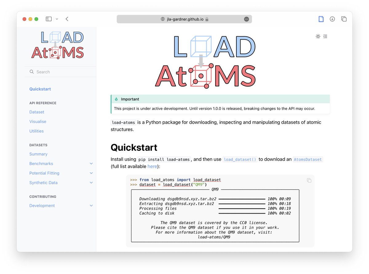Announcing "load-atoms": a simple-to-use Python package for downloading, inspecting and handling datasets of atomistic structures! #compchem

jla-gardner.github.io/load-atoms/