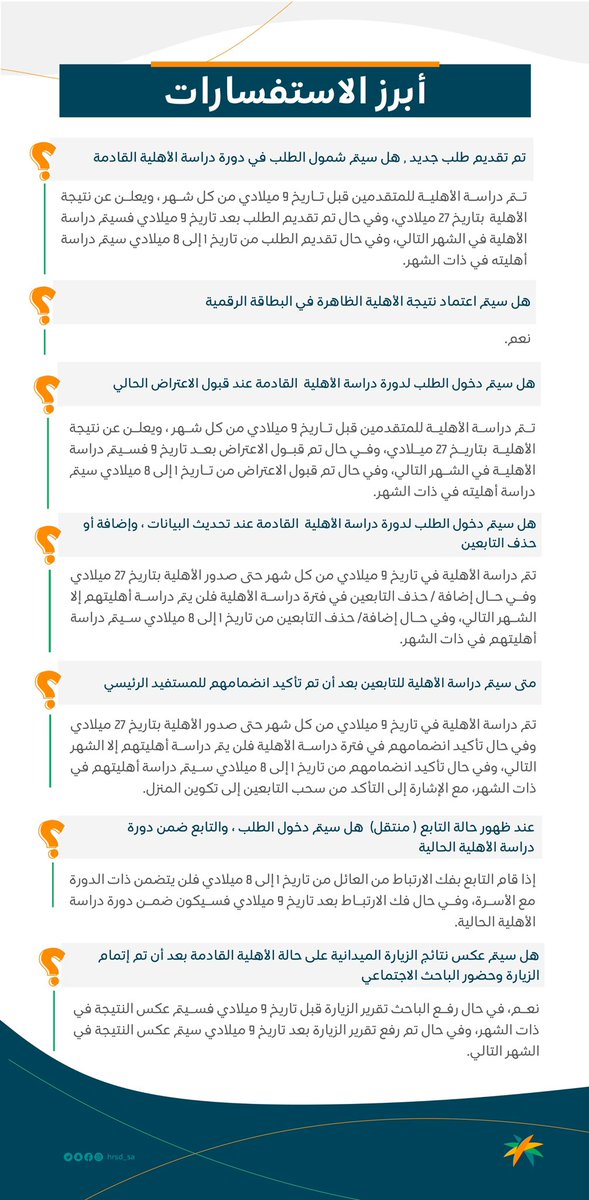 أبرز الاستفسارات الخاصة بنظام #الضمان_الاجتماعي_المطور
ولمعرفة المزيد بإمكانك زيارة الرابط : sbis.hrsd.gov.sa/#/faqs