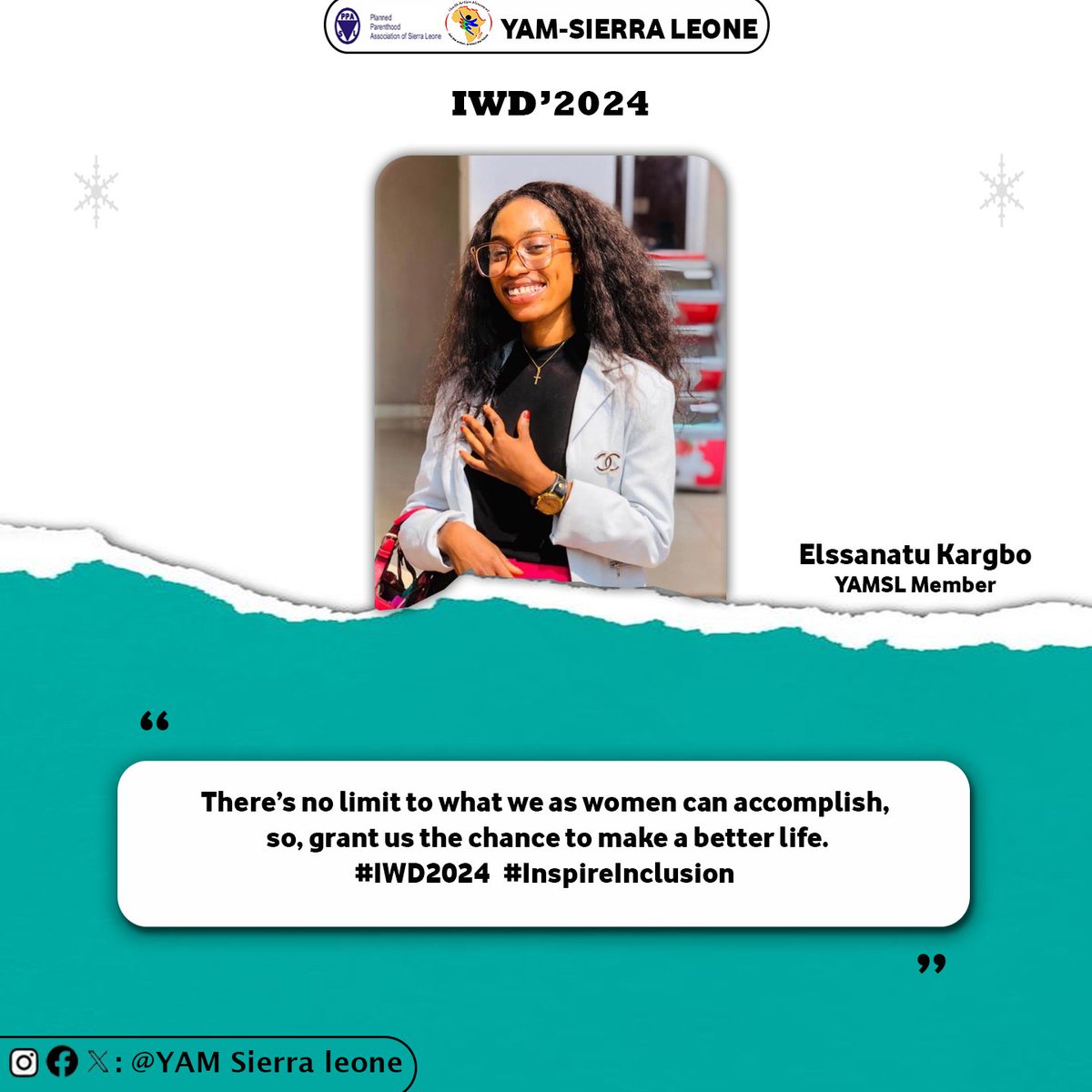 𝐄𝐥𝐬𝐬𝐚𝐧𝐚𝐭𝐮 believes that accomplishments of women and girls are limitless in a society that allows them thrive with better chances. @FP2030NWCA @FP2030Global #IWD2024 #InspireInclusion @aphrc @NadiaRashd @ggshogo @rosa_judy2 @UNFPASierraleon