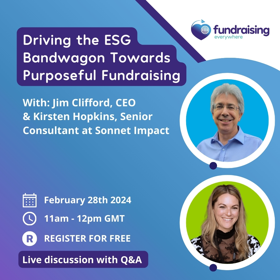 📣 Happening this week! Navigate the complexities of #ESG & leverage its importance to funders to enhance your org's impact & income potential, starting with essential 1st steps for social purpose orgs. 📅 Wed, 28th Feb at 11am GMT ➡️ Register for FREE: fundraisingeverywhere.com/product/drivin…