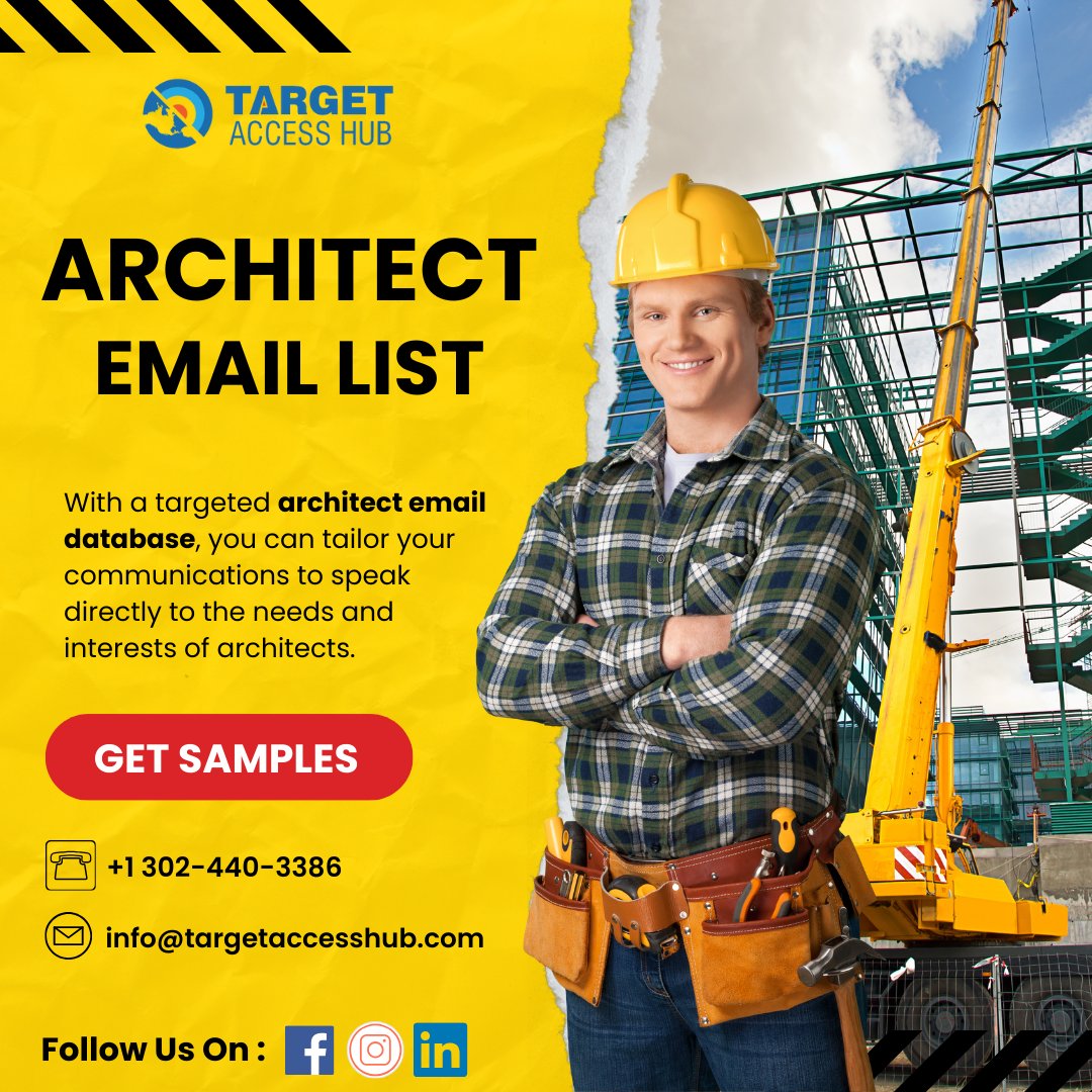 Get a Quote Now : targetaccesshub.com/architects-ema…

Unlock endless possibilities for your business with our exclusive Architect Email List!

Connect with influential architects and build strong professional relationships.

#architect #emaillist #b2bemaillist #architects