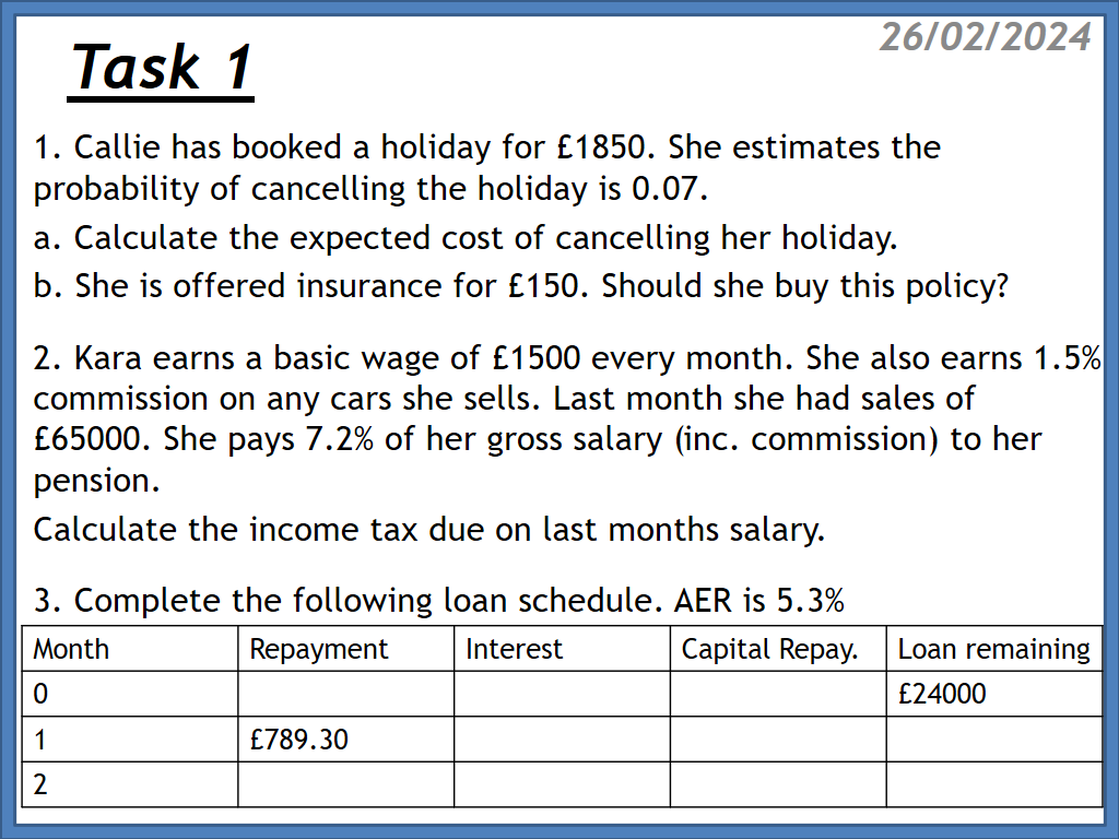 Today's #Task1 for #HigherApps #ApplicationsofMaths

More Task 1's can be found at cjmaths.com
