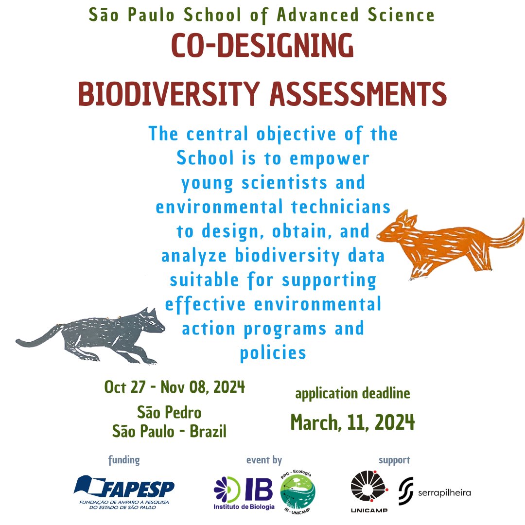 This is a unique opportunity for young scientists and professionals in environmental sciences who wish to learn and apply methods and tools to analyze biodiversity data-driven to #environmentalpolicies and #conservation actions - espca.ib.unicamp.br/en/home-english