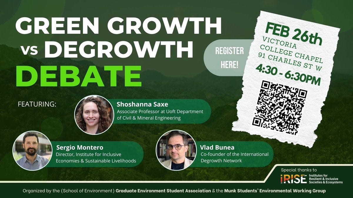 Tonight, join us to talk about green growth vs degrowth at @VicCollege_UofT.