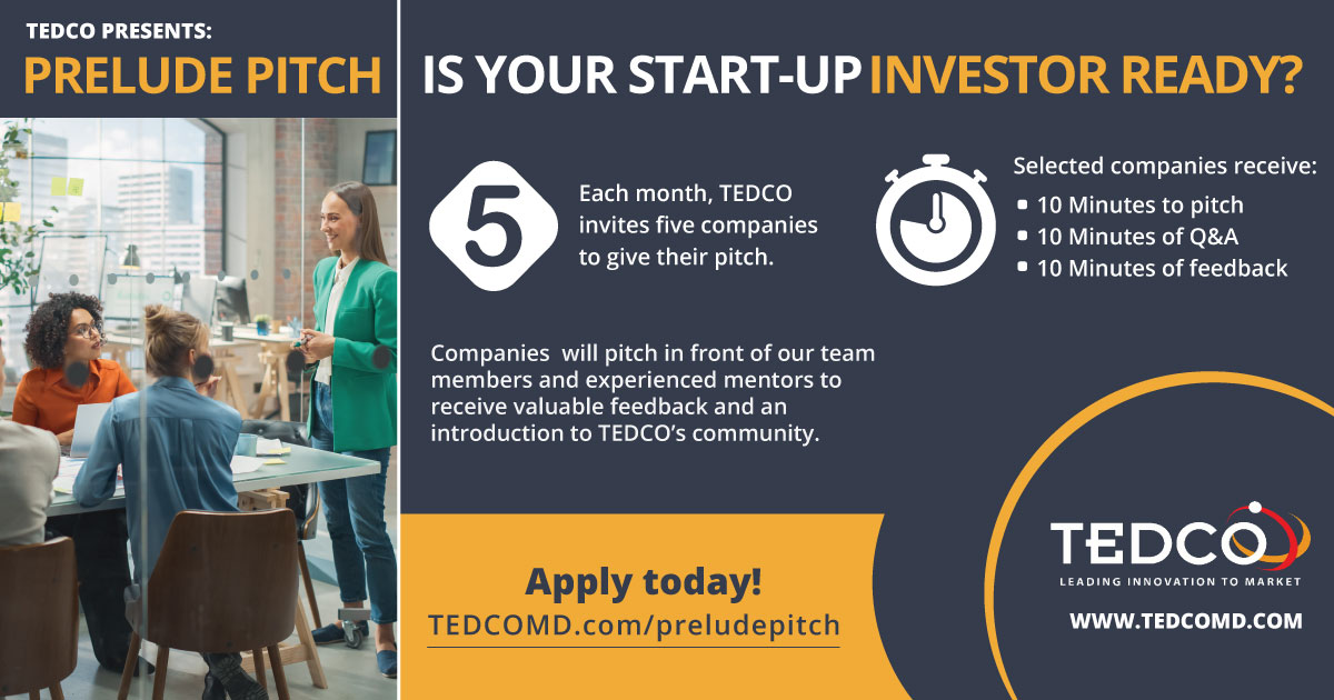 TheEntrepExpo's tweet image. Is your startup investor ready? Prelude Pitch was designed to help companies practice their pitch and receive constructive feedback in a stress-free environment. Learn more and apply today - tedcomd.com/resources/entr…

#mdtedco #preludepitch #investment #startupcompany