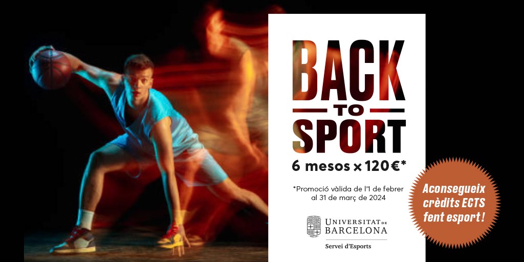 UniBarcelona's tweet photo. #EsportsUB | 🏸 T’agrada l’esport? Gaudeix de les nostres instal·lacions a un preu inigualable!
🕒 Gaudeix de sis mesos d’esport per 120 €
📚 Guanya crèdits ECTS amb l’esport
🔗 Informa-te’n a https://t.co/D0pm5RZRL9
#BackToSport https://t.co/a5mmj3JfDa