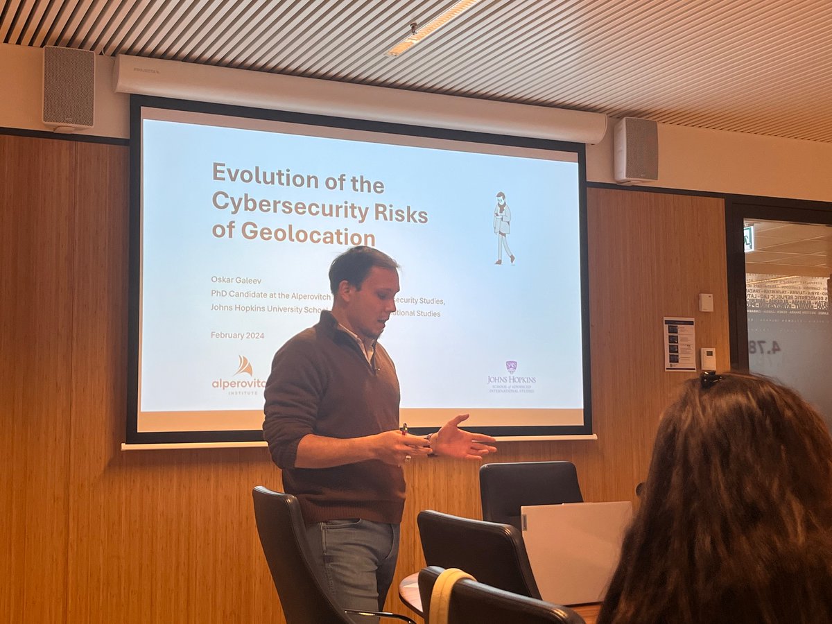 Arun Sukumar (@arunmsukumar) on Twitter photo Oskar Galeev (Alperovitch Institute, SAIS), who is wrapping up his visiting fellowship at <a href="/TheHagueProgram/">The Hague Program on International Cyber Security</a>, presents his research on the cybersecurity risks of geolocation. High-quality work. Oskar Galeev (Alperovitch Institute, SAIS), who is wrapping up his visiting fellowship at <a href="/TheHagueProgram/">The Hague Program on International Cyber Security</a>, presents his research on the cybersecurity risks of geolocation. High-quality work.