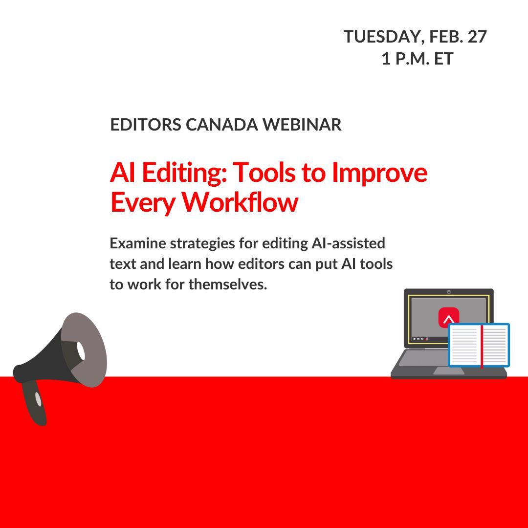 The spread of #AI has sent shockwaves through many industries, #editing included. Not sure how to approach it as an editor? Try tomorrow's webinar with Perrin Lindelauf, which covers editing AI-assisted text, using AI tools to help with workflow and more: buff.ly/4914I86