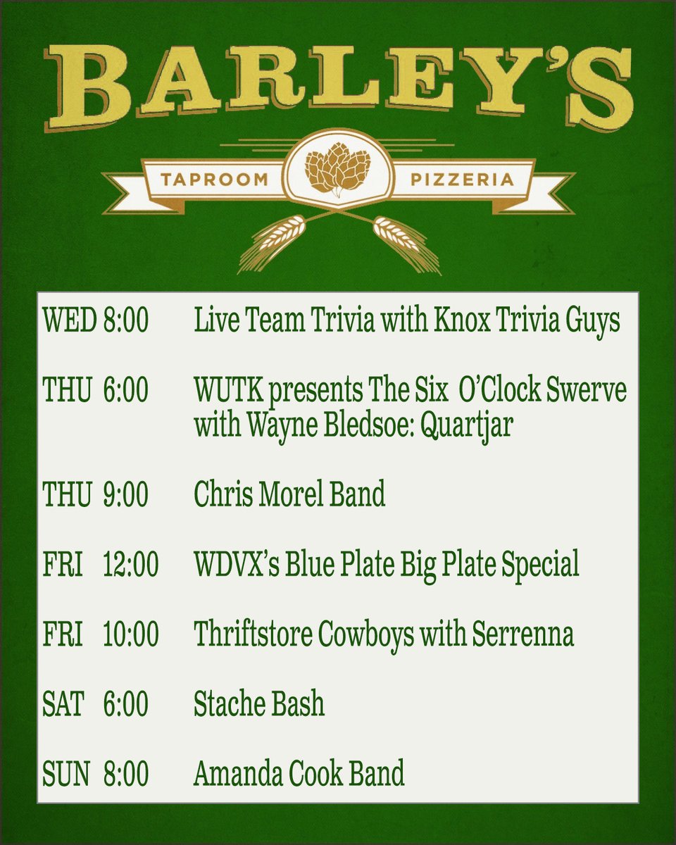 Happy Monday morning, #Knoxville! We've got another week of awesome live music for you! We're kicking of March with Thriftstore Cowboys on Friday night and the return of the [in]famous Stache Bash on Saturday evening. #BarleysKnoxville #KnoxvilleMusic