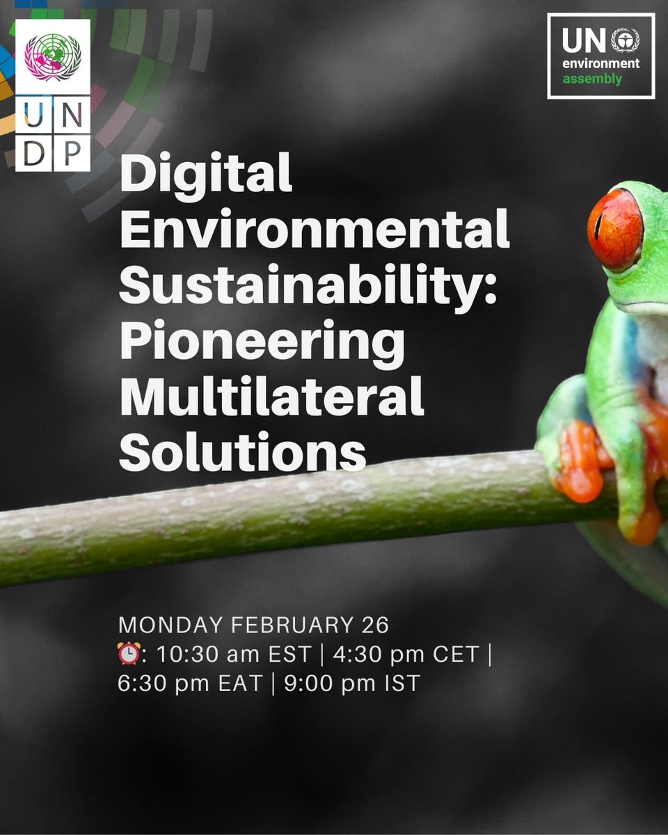 📌 Happening soon!
 
TODAY February 26
⏰: 10:30 am EST | 4:30 pm CET 

Join <a href="/UNDP/">UN Development</a> at #UNEA6 to discuss best practices in sustainable digital action for this #CODES side event

Not too late to register here: ow.ly/vt8p50QHMUN 

See you there!