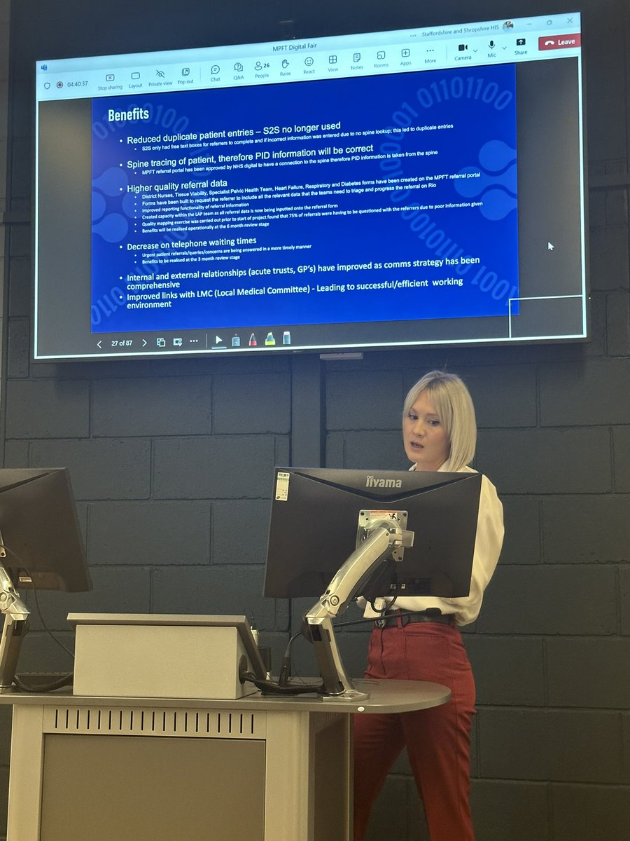 Amazing presentation from Emily Colclough on MPFT Referral Portal. ✔️Reducing duplicate Entries 👏Higher Quality Referrals ✔️ Decreasing Waiting Times 👏 Improving internal and external relationships @emilycolclough @MpftDigital
