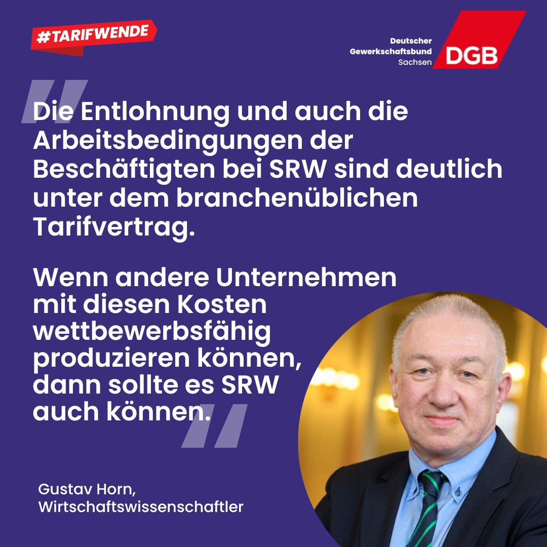 dgb_sachsen's tweet photo. "Die #Entlohnung und die #Arbeitsbedingungen der Beschäftigten bei #SRW sind deutlich unter dem branchenüblichen #Tarifvertrag. Sie fordern, dass sie Beschäftigten in anderen Unternehmen gleichgestellt werden", sagt @GustavAHorn. #Tarifwende Mehr Infos: https://t.co/kMGqYTL1Z6 https://t.co/QZX1e4pxR8