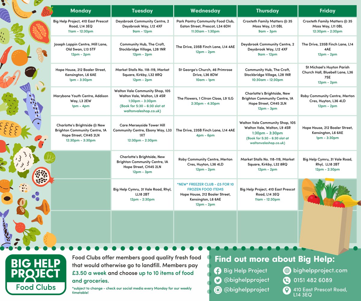 Have you used the @bighelpproject Food Clubs yet? 🍆🥔🥕🌽🥦 Members pay just £3.50 per week for 10 items of good quality, fresh food. Save your pennies and the planet and get down to your local branch today!