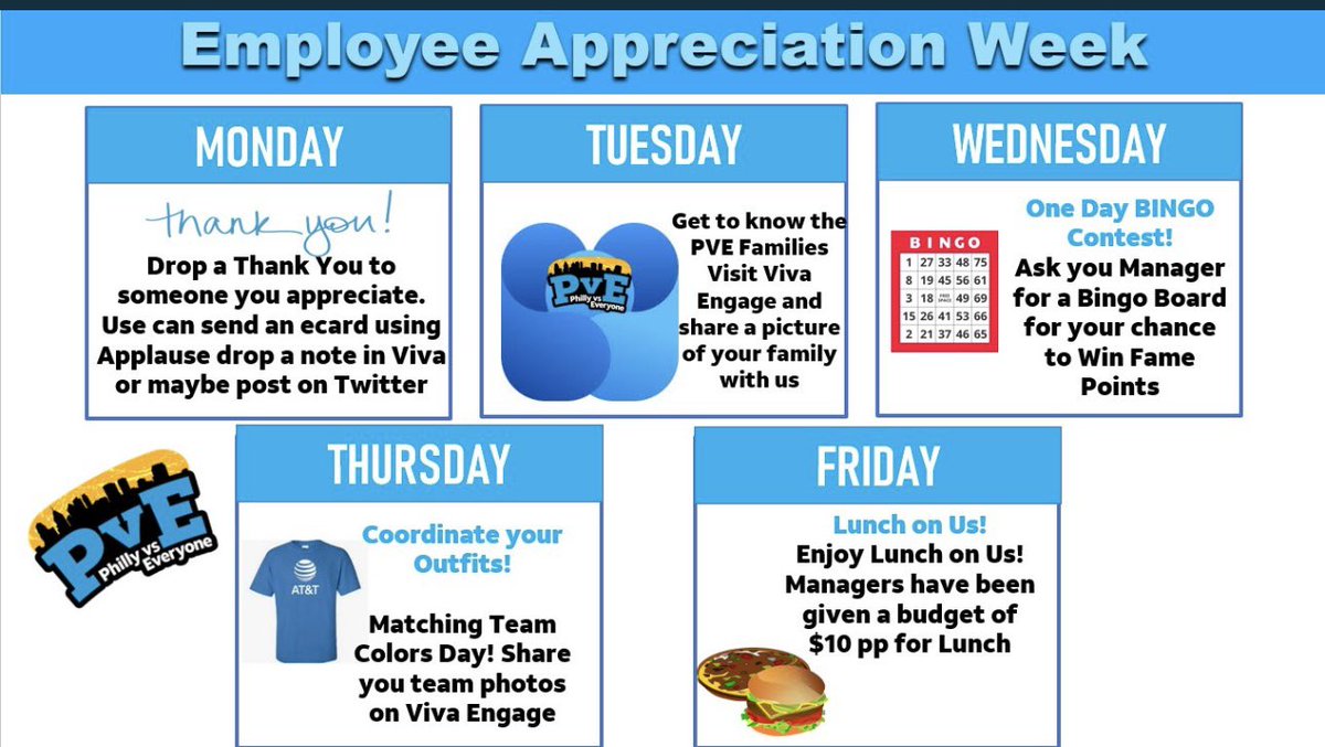 Favorite time of the year at AT&T‼️Get out there and show your appreciation this week💐 Get personal with your peers for a full week of fun 🤩 #lifeatatt