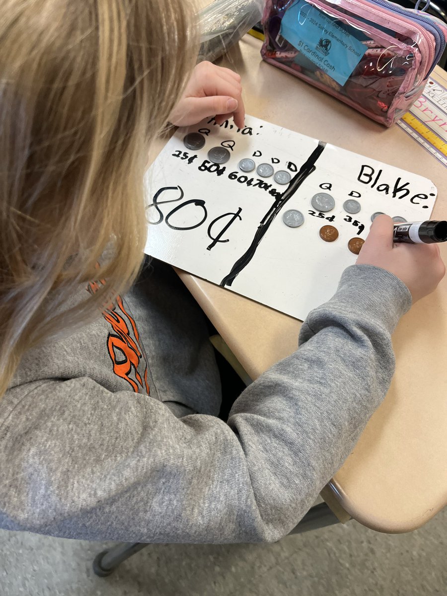 Our #aacpsawesome second grade students in Ms. Morrow’s classroom are working to identify the value of coins to solve a word problem in Math.