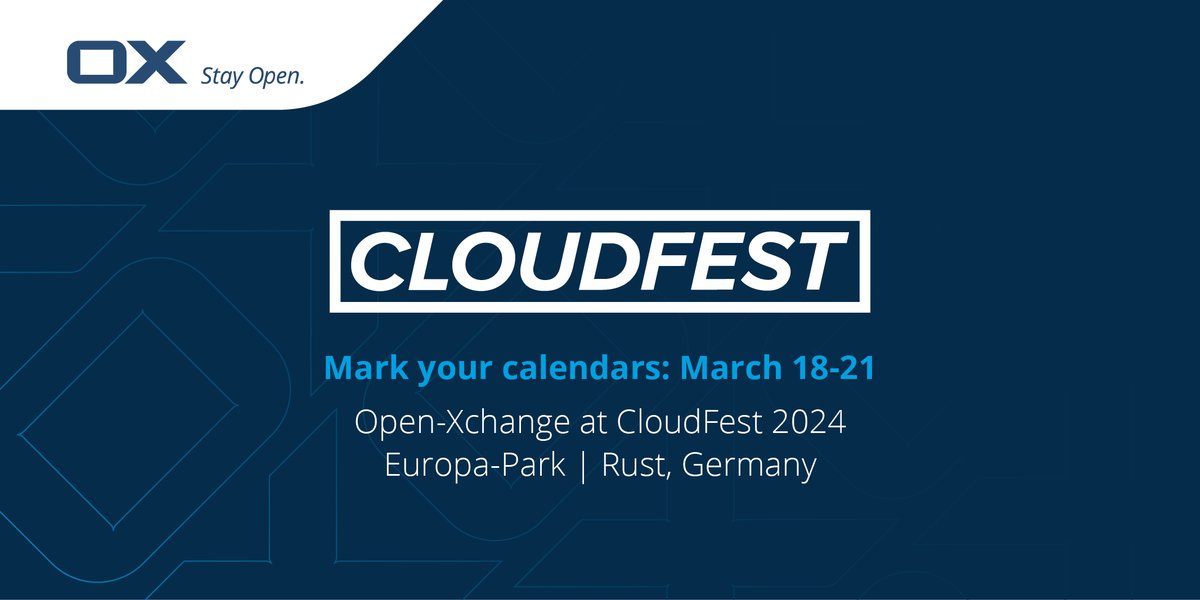 openxchange's tweet image. Meet the @openxchange team at @cloudfest 2024 at #EuropaPark from March 18 to 21. For further details and to register, visit: hubs.ly/Q02mclZy0