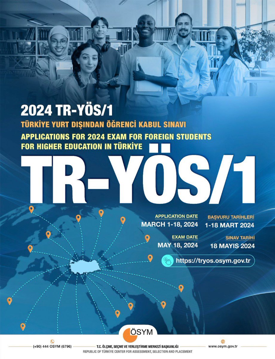 2024 Türkiye Yurt Dışından Öğrenci Kabul Sınavı (TR-YÖS/1) 18 Mayıs 2024 tarihinde yapılacaktır. Başvuru tarihi: 1-18 Mart 2024 Ayrıntılı bilgi için: tryos.osym.gov.tr @yeeorgtr #TRYOS