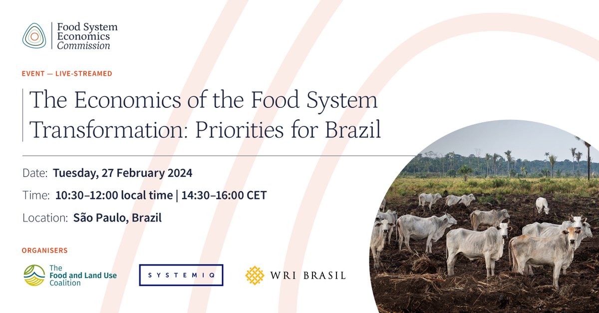 The Food System Economics Commission (@fsecommission) on Twitter photo Join FSEC tomorrow at the Brazilian Climate Finance Forum to hear <a href="/RachelNugent/">Rachel Nugent</a> and <a href="/alexkoberle/">Alex Koberle</a> discuss how to make the food system transformation happen globally and in Brazil. Learn more at bit.ly/3Tb1hpP and register for the livestream at bit.ly/3T9H8R1 Join FSEC tomorrow at the Brazilian Climate Finance Forum to hear <a href="/RachelNugent/">Rachel Nugent</a> and <a href="/alexkoberle/">Alex Koberle</a> discuss how to make the food system transformation happen globally and in Brazil. Learn more at bit.ly/3Tb1hpP and register for the livestream at bit.ly/3T9H8R1