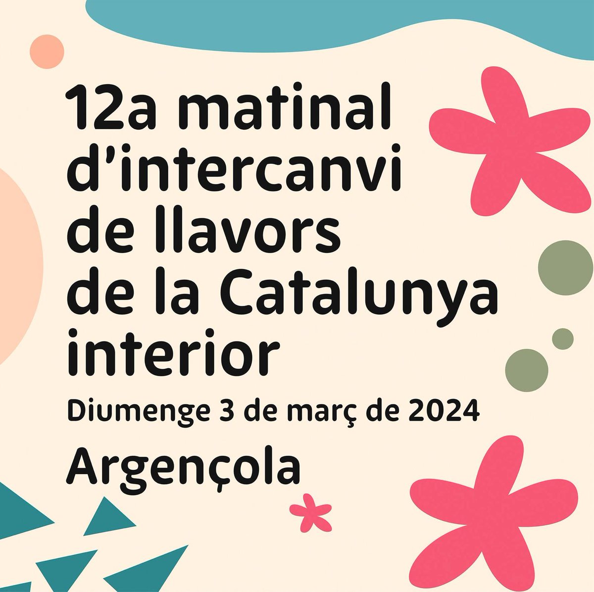 12a matinal d’intercanvi de llavors ARGENÇOLA
➡️diumenge 3 març 2024

9.30h esmorzar popular: inscrp,www.eltrill. org

10.30 a 14 h parades llavors i planter
Intercanvi de llavors, sala local social

10.45h jornada tècnica, llavors per una nova pagesia: inscrp gratuïta a RuralCat