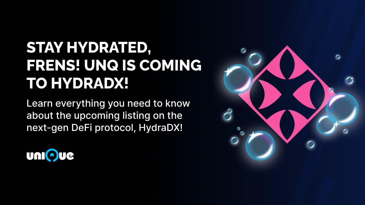 Unique_NFTchain's tweet photo. Get ready frens! UNQ is coming to @hydra_dx! 🙌🎊
You heard it right! Find all the details about the upcoming listing here:

🔗 https://t.co/VXyej99dKN

✍️ Listing Details:
• Listing Date: 27th of February, 2024.
• Listing Time: 2pm UTC.
• Listing Token: UNQ

Read more👇