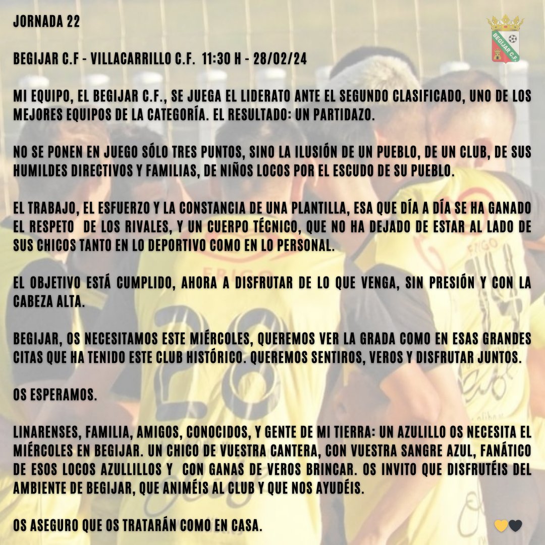 juanln28's tweet photo. Os necesitamos 💛🖤
@Begijar_CF_1975 

@DelRotos 
@InfiernoA03 
@M4tejaKezm4n 
@PeF_Azulmineras 
@Guerriforever 
@linaresdeporte https://t.co/zdayRJZ1vK