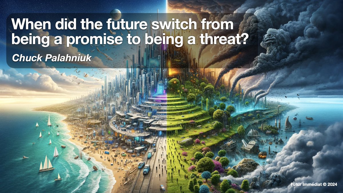 Futur Immediat! (@futur_immediat) on Twitter photo As a kid, the #future was an inspiration, a destination that we were impatient to reach to be a part of.
Youngs of today face a different perspective...
In this #quote, <a href="/chuckpalahniuk/">Chuck Palahniuk</a> is perfectly put the finger on it.
It is urgent to build an inpiring sustainable future. As a kid, the #future was an inspiration, a destination that we were impatient to reach to be a part of.
Youngs of today face a different perspective...
In this #quote, <a href="/chuckpalahniuk/">Chuck Palahniuk</a> is perfectly put the finger on it.
It is urgent to build an inpiring sustainable future.