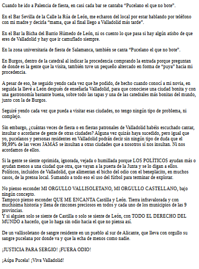 rubenvll23's tweet photo. Nadie elige donde nace. Sin embargo, algunos volveríamos a elegir nacer donde lo hemos hecho.

Si tocan a uno, nos tocan a todos.

JUSTICIA PARA SERGIO
BASTA DE ODIO

¡Viva Valladolid! 💜🤍💜 https://t.co/jjzcBccGs5