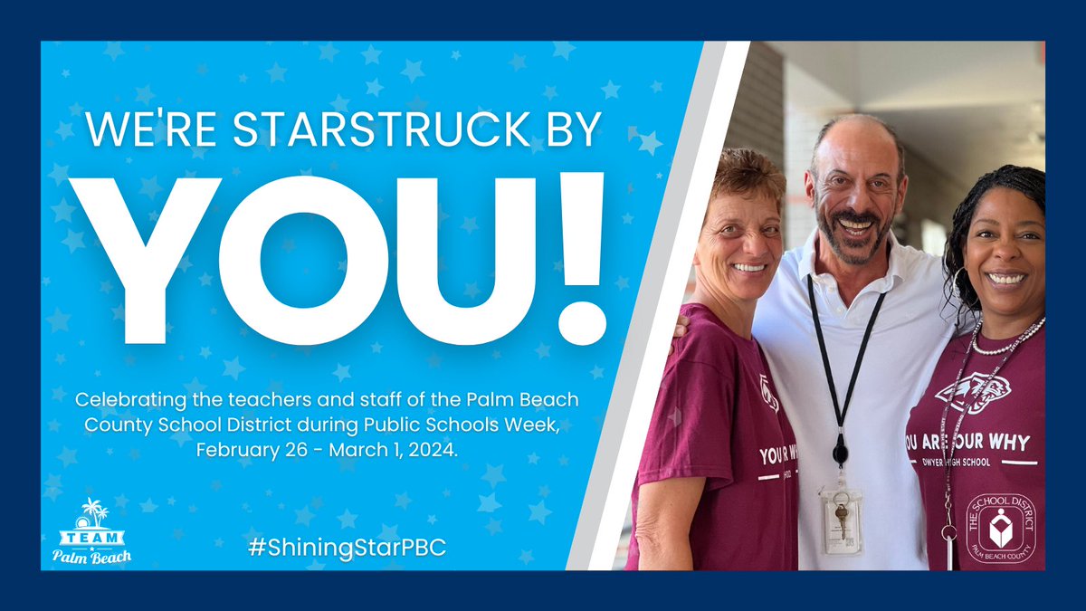 🌟🍎 It’s Public Schools Week! The District celebrates our more than 22,000 employees, whose passion and dedication to our students and public education, make the School District of Palm Beach County your best choice. 📲 WE’RE STARSTRUCK BY YOU! Make sure to tag @PBCSD and use…