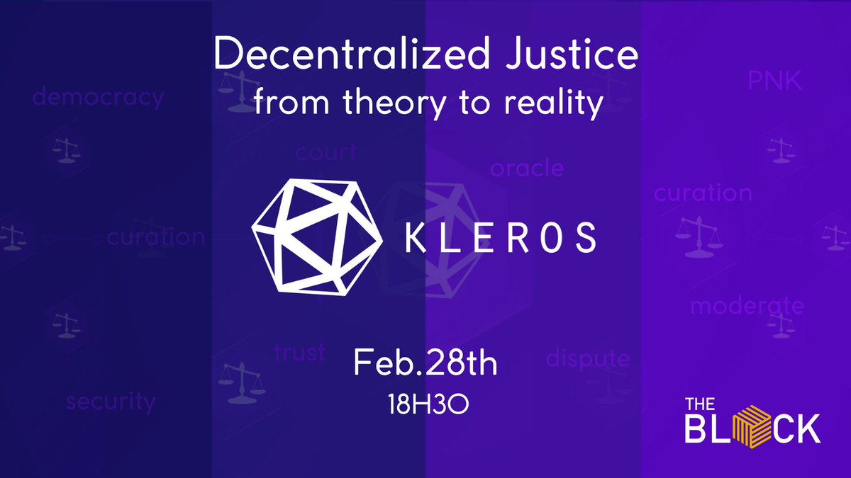 Hello community! This wednesday (Feb 28th) @Kleros_io will be presenting their Justice Protocol here ate The Block Lisboa! Prediction markets, Fair play in fintech and Proof of humanity are some of the topics! SAVE THE DATE! meetup.com/theblock/event…