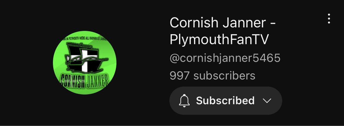 If Anyone hasn’t subscribed to Cornish Janner yet he is 3 from 1K subs you all know what to do lets get @CornishArgyle to that big number come on everyone #pafc #argyle #greenarmy #plymouthargyle #utba