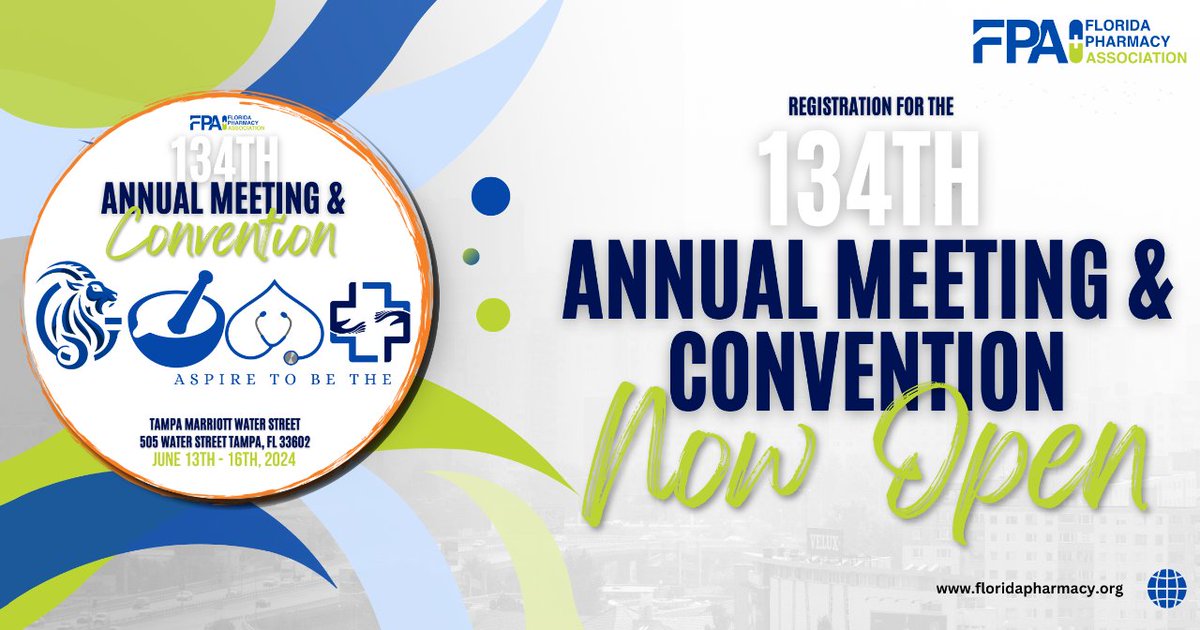 Registration for the 134th Annual Meeting &amp; Convention is open, you don't want to miss out!

Head over to floridapharmacy.org to register and grab your room today. We can't wait to see you there. 

#flordiapharmacyassociation #Annualmeetingandconvention #Registrationopen