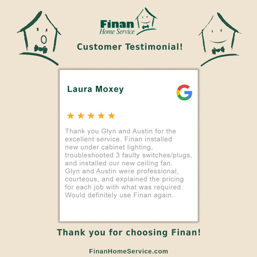 JohnwFinan's tweet image. 🎉 Hooray for Laura and her fantastic review of Finan Home Service! Your positive feedback encourages us to continue striving for excellence. Thank you for being an awesome part of our community! 🌟

#FinanHomeService #Testimonial #HappyCustomer #ldnont #Electrician