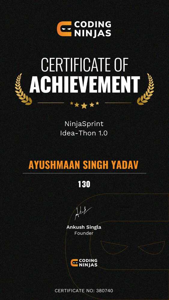 SinghYadav58685's tweet image. Got 130 Rank on Ninja Sprint idea-Thon 1.0 @CodingNinjasOff
#ninjasprintideathon 
#codingninja