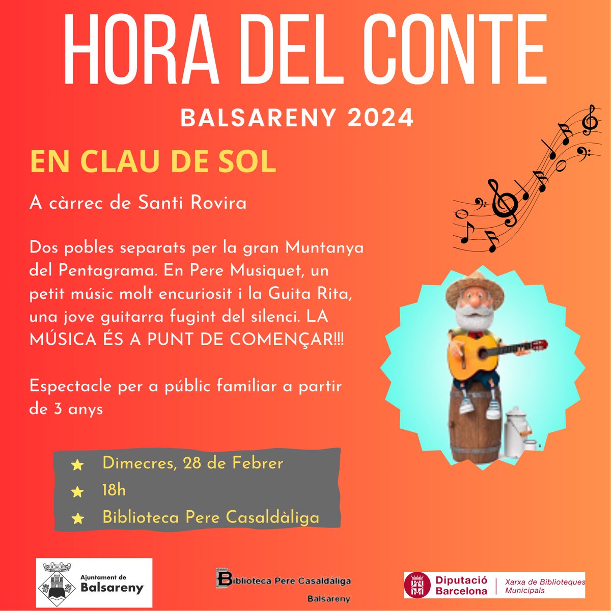 bbalsareny's tweet photo. Ja tenim aquí l'hora del conte de febrer. Us hi esperem aquest proper dimecres 28 amb en Santi Rovira Contacontes!!! Va de música 🎶
#bibliotecabalsareny
#bibliotequesxbm
#bibliotequesBBM
#quèfemalesbiblios
@AjBalsareny https://t.co/ebqlyjXLsF