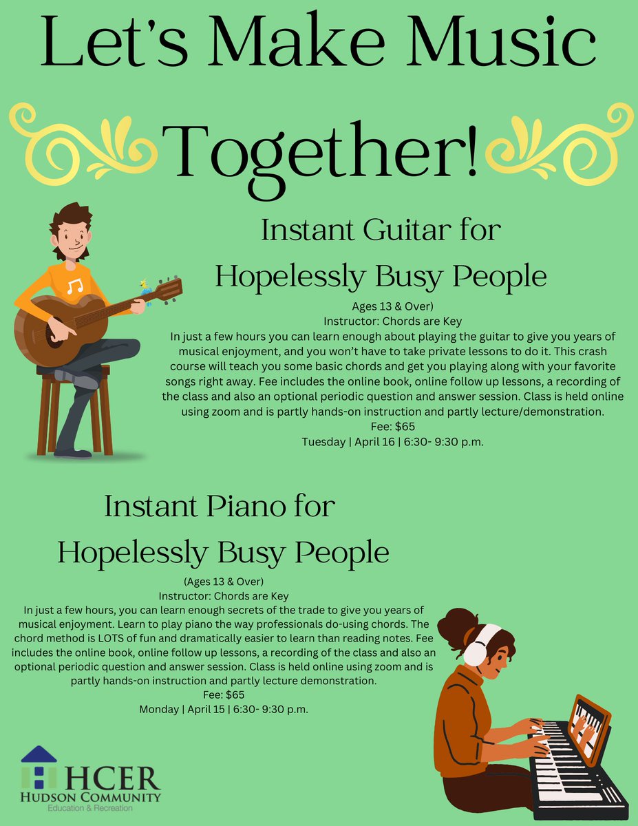 Check out our online piano & guitar lessons! Coming up in April! Sign up today hudson.k12.oh.us/hcer
