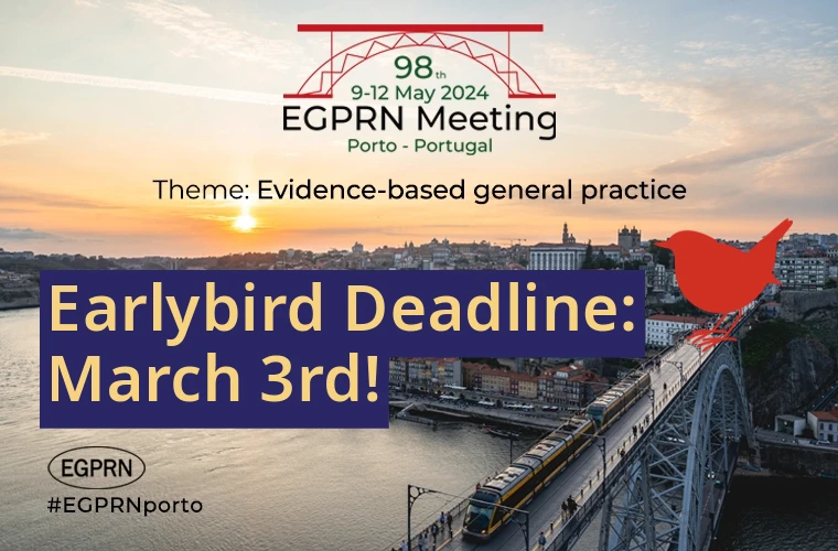 🐦✨ Secure your spot at #EGPRNPorto, our Early Bird registration ends March 3rd!

📅 Don't miss the opportunity to save on registration fees and join European general practice researchers.

Register now to reserve your place in Porto! 🌟

#EarlyBirdDeadline
