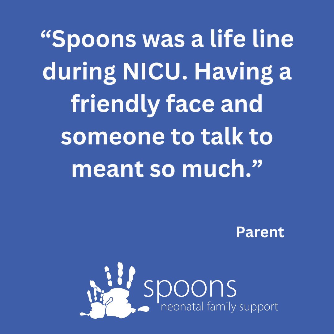 We're here to support families experiencing neonatal care. Visit our website - spoons.org.uk, call us on 0300 365 0363, or email care@spoons.org.uk, if you'd like to find out more about our services.