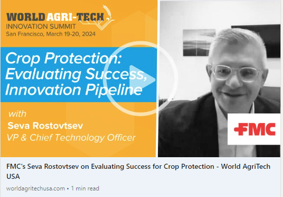 Seva Rostovtsev, VP & Chief Technology Officer, shares how FMC is evaluating the success of #biologicals, new technologies he’s excited about, and the importance of partnerships within the ag industry. Watch the full interview➡️ tinyurl.com/yh7z4eyz