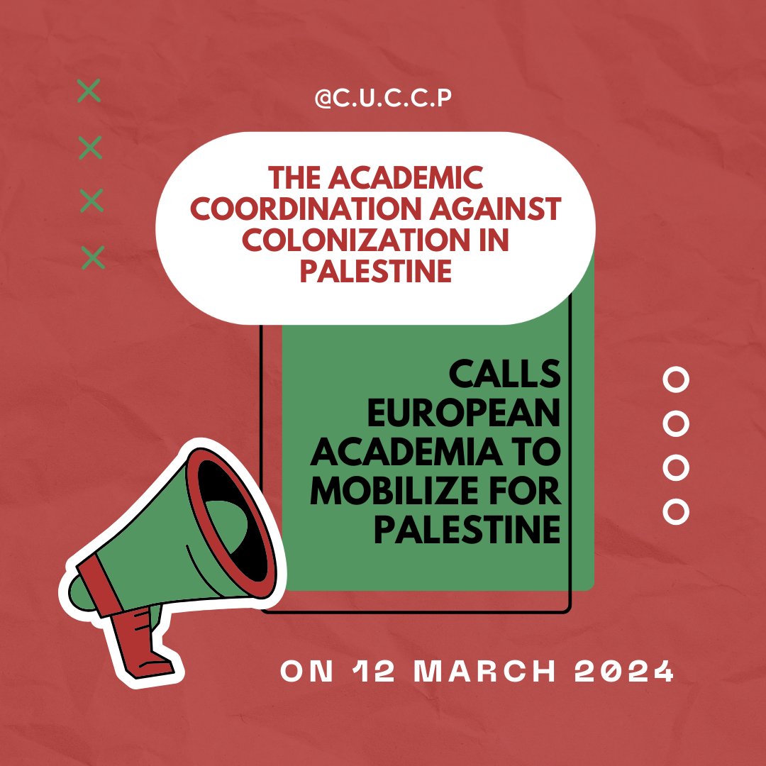 📢 MOBILIZATION FOR PALESTINE: MARCH 12 📢 The academic coordination against colonization in Palestine calls for action: STOP GENOCIDE, STOP COLONIZATION, ACADEMIC BOYCOTT AGAINST ISRAEL. Join us on March 12 ! #EndIsraelsGenocide #FreePalestine #March12forPalestine