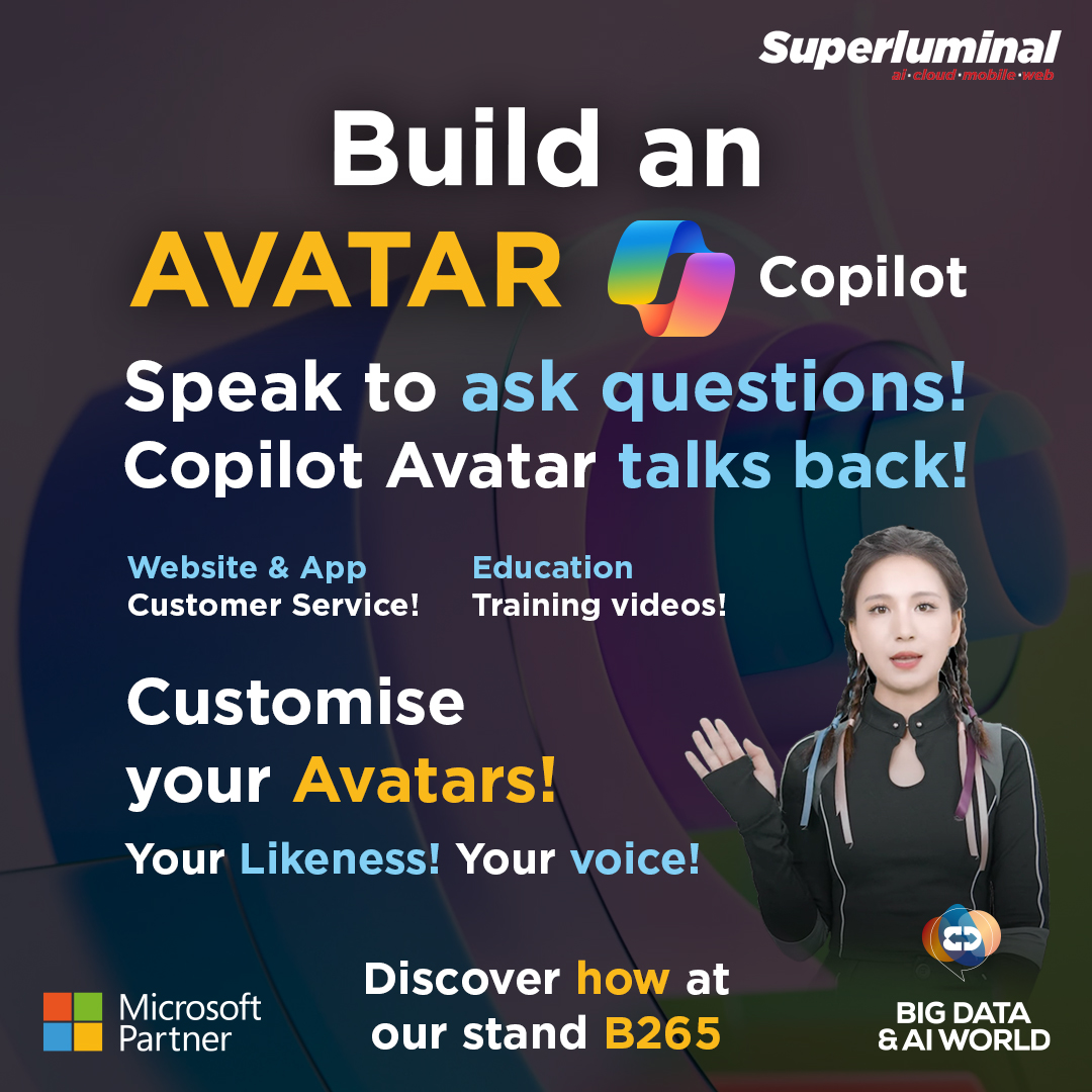 It is now possible to build a custom avatar to talk to your customers. It can look and talk like you! 😊 Find out more on stand B265 @bigdataworld_ on 6 - 7 March. #microsoftai #microsoftpartner #ai #bigdata #copilot #copilotai #powerbi #powerapps