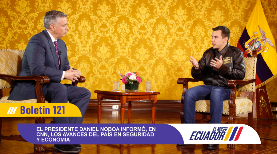 ComunicacionEc's tweet photo. BOLETÍN | #ElNuevoEcuador 🇪🇨

“Estoy buscando mejorar la vida de los ciudadanos, no deberíamos parar ahora, es una obligación que tengo con el pueblo ecuatoriano”, afirmó el presidente @DanielNoboaOk, durante una entrevista con el periodista Carlos López, del medio internacional CNN.

📰➡️ https://t.co/XxG6vMCC3J