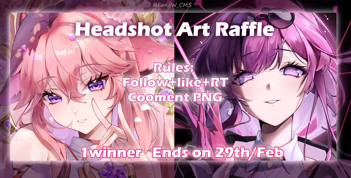 🌸Headshot Art Raffle🌸
🌿Rules: 
🌿Follow+like+rt
🌿Comment your PNG
1 winner will get a headshot illustration, ends on 29th /Feb
Good luck everyone!
 #artraffle
#giveaway
#illustration