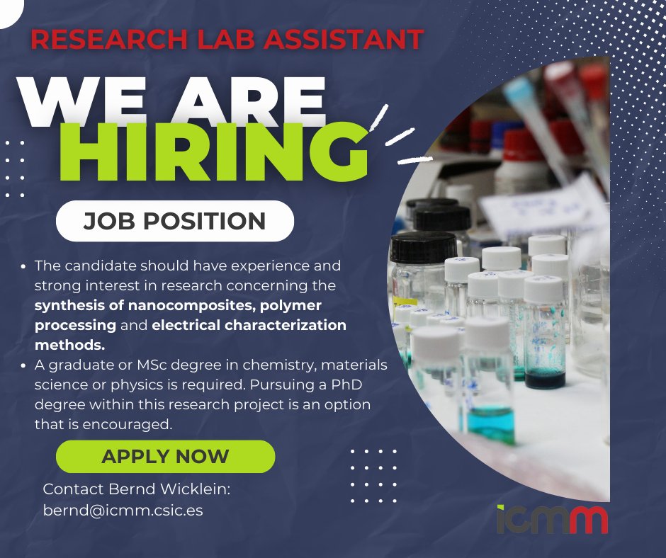 🔔 We are #hiring!
🚨We are looking for a research lab assistant dedicated to nanomaterials synthesis, 3D printing and renewable energy harvesting. #Job #JobOffer

linkedin.com/hiring/jobs/38…
