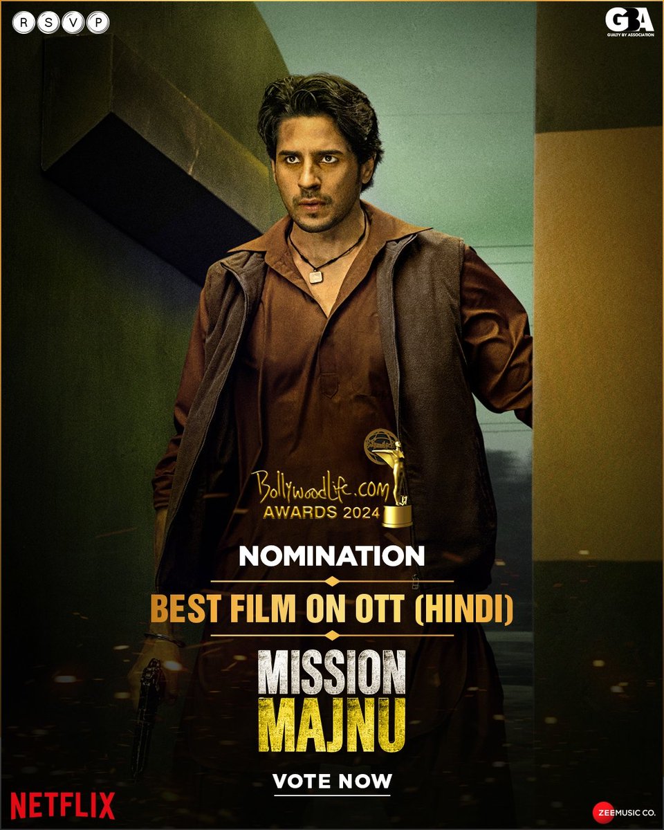 Your vote can turn the mission into triumph! Vote now for 'Mission Majnu' as the Best Film on OTT (Hindi) at the @bollywood_life Awards 2024 ❤️ Link : bit.ly/3OX4AOT @SidMalhotra @iamRashmika @RonnieScrewvala @amarbutala #GarimaMehtab @RSVPMovies