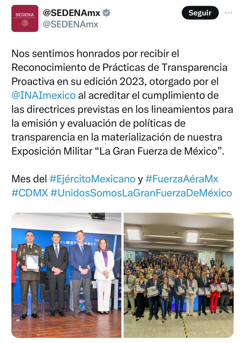 ✅La buena: @SEDENAmx fue premiada por cumplir con todas las normas de transparencia en una exposición militar.  
 
❎La mala: No es una práctica de toda la institución. 7 de cada 10 bases de datos del Ejército no están actualizadas o están abandonadas desde hace más de 2 años.