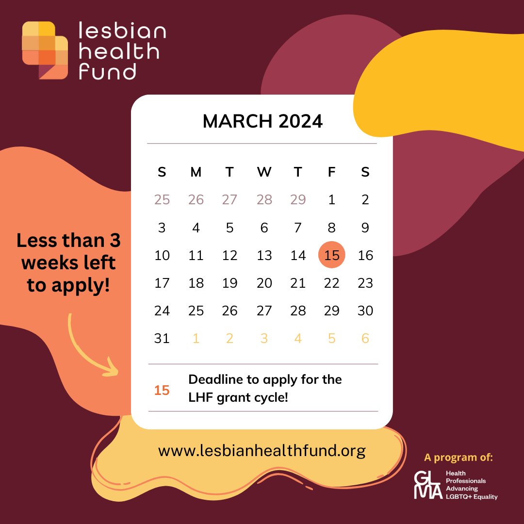 🌟 Deadline Alert! 🌟 The #LesbianHealthFund 2024 grant cycle deadline is approaching fast - less than 3 weeks left! LHF welcomes all proposals that identify or address health disparities among LGBTQ+ women & girls. Deadline: March 15. lesbianhealthfund.org